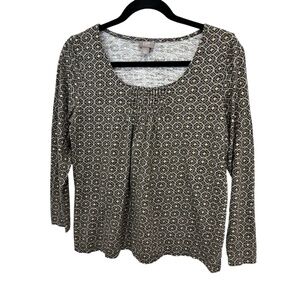 J Jill 3/4 Sleeve Pin Tucked Round Neck Cotton Knit Top Size Small